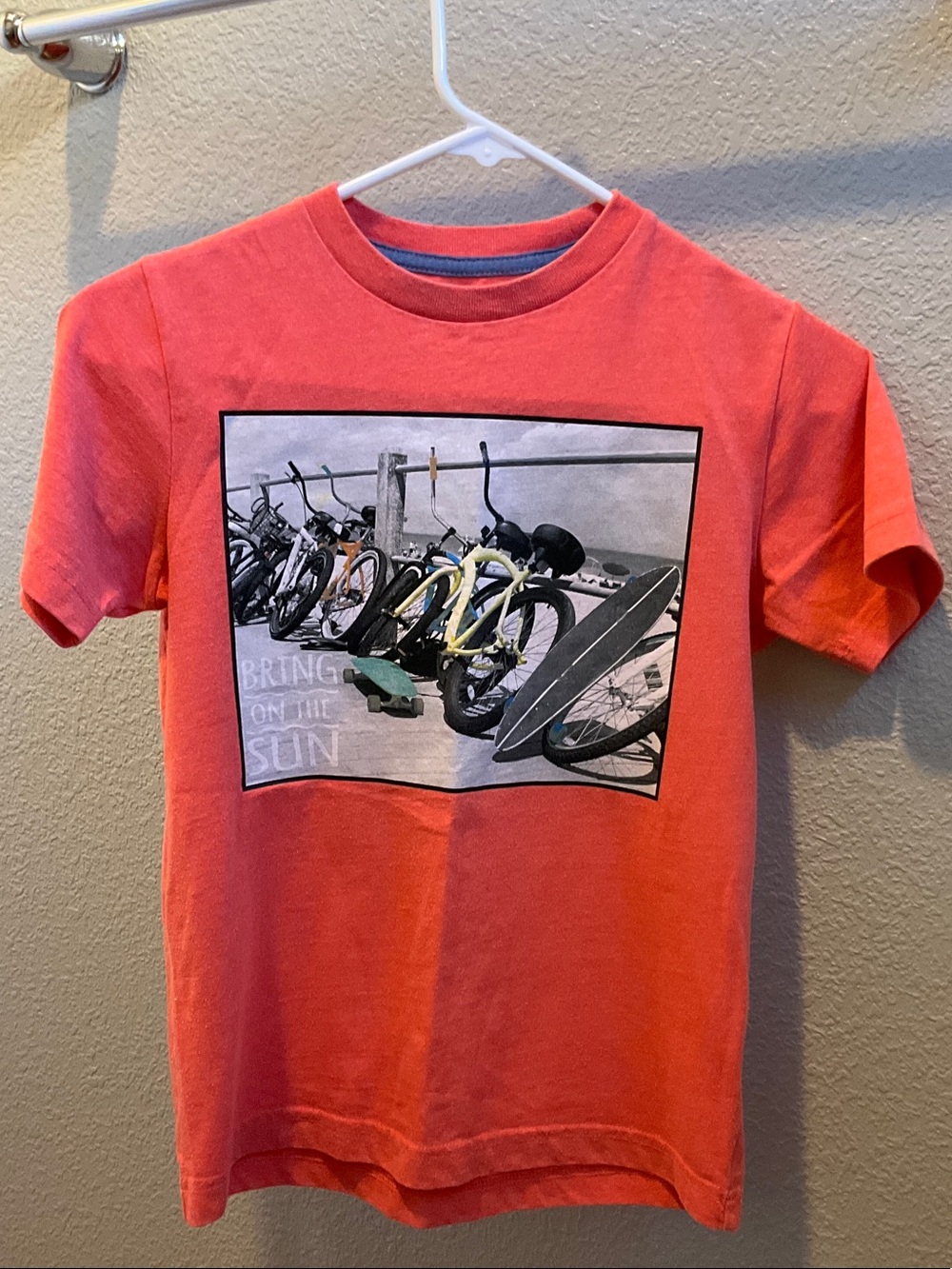 Old Navy Orange Short-Sleeve Tee with Bike & Surf Graphic